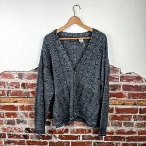 Vintage Expressions Sweater Size XL Grey Textured V Neck Button Up Cardigan 90s